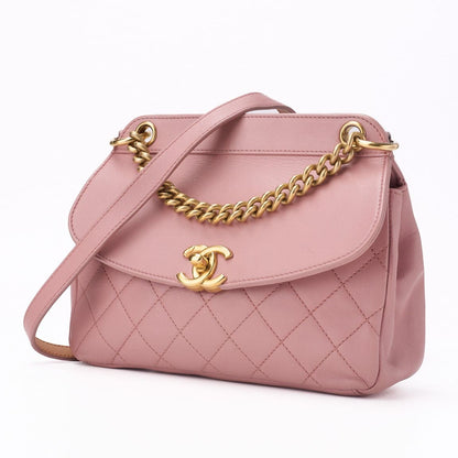 CHANEL Mini Shoulder Bag Matelasse Round Flap Chain Shoulder Lambskin Pink Gold-Tone Hardware Pre-Owned - Vintage La Charme