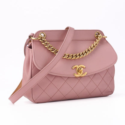 CHANEL Mini Shoulder Bag Matelasse Round Flap Chain Shoulder Lambskin Pink Gold-Tone Hardware Pre-Owned - Vintage La Charme