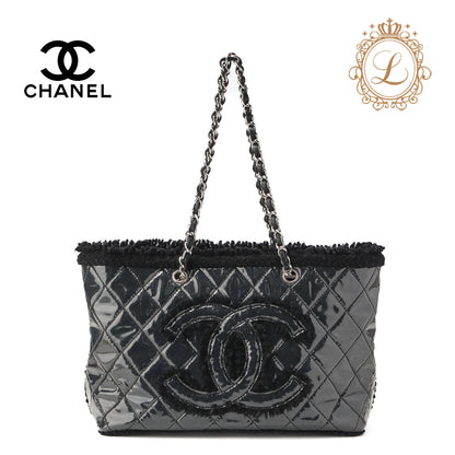CHANEL Shoulder Bag, Matelasse, Double Chain, Cotton Vinyl, Black, Silver-Tone Hardware, Pre-Owned - Vintage La Charme