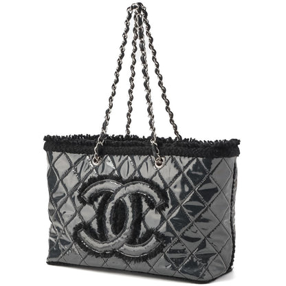 CHANEL Shoulder Bag, Matelasse, Double Chain, Cotton Vinyl, Black, Silver-Tone Hardware, Pre-Owned - Vintage La Charme