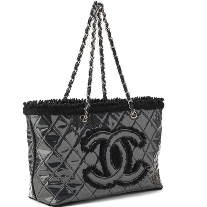 CHANEL Shoulder Bag, Matelasse, Double Chain, Cotton Vinyl, Black, Silver-Tone Hardware, Pre-Owned - Vintage La Charme