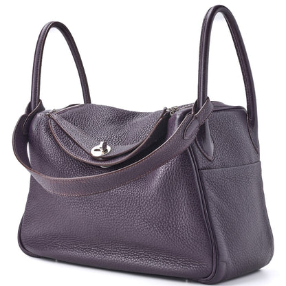 HERMES Lindy 30 2WAY Shoulder Bag Tryon Clemence Raisin Gold-Tone Hardware Pre-Owned - Vintage La Charme