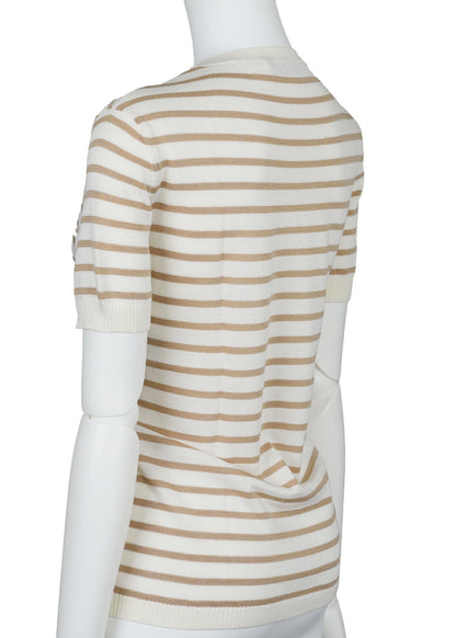 Dior T-Shirt Cut-and-Sew Short Sleeve Top, Silk, Ivory, Gold-Tone Hardware, Pre-Owned - Vintage La Charme