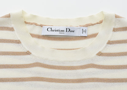 Dior T-Shirt Cut-and-Sew Short Sleeve Top, Silk, Ivory, Gold-Tone Hardware, Pre-Owned - Vintage La Charme