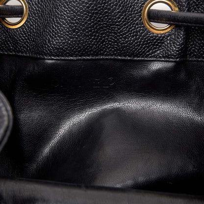 CHANEL Chain Backpack Bag, Outside Flap with Ball Charm, Drawstring, Caviar Skin, Black, Gold-Tone Hardware, Pre-Owned - Vintage La Charme