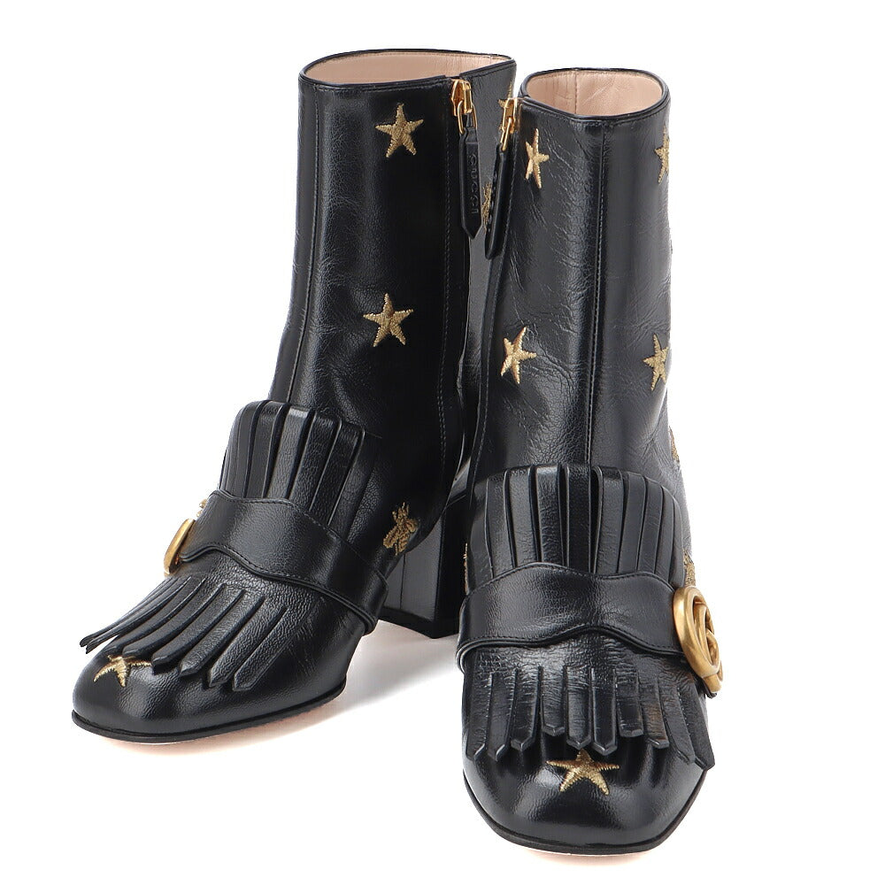 Gucci Short Boots, Fringe, Leather, Black, Silver-Tone Hardware, Pre-Owned - Vintage La Charme