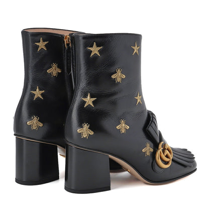 Gucci Short Boots, Fringe, Leather, Black, Silver-Tone Hardware, Pre-Owned - Vintage La Charme