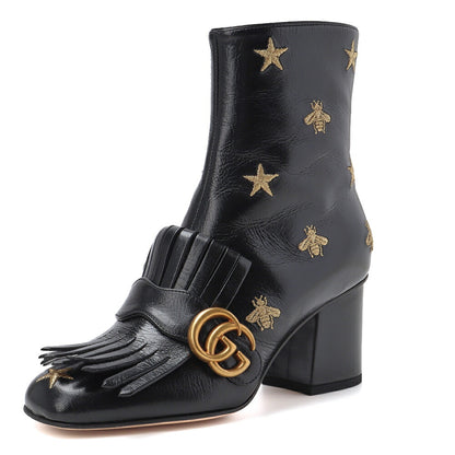 Gucci Short Boots, Fringe, Leather, Black, Silver-Tone Hardware, Pre-Owned - Vintage La Charme