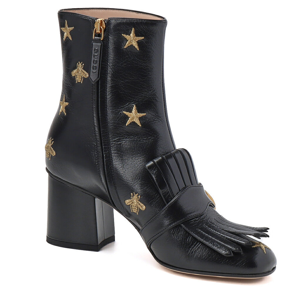 Gucci Short Boots, Fringe, Leather, Black, Silver-Tone Hardware, Pre-Owned - Vintage La Charme