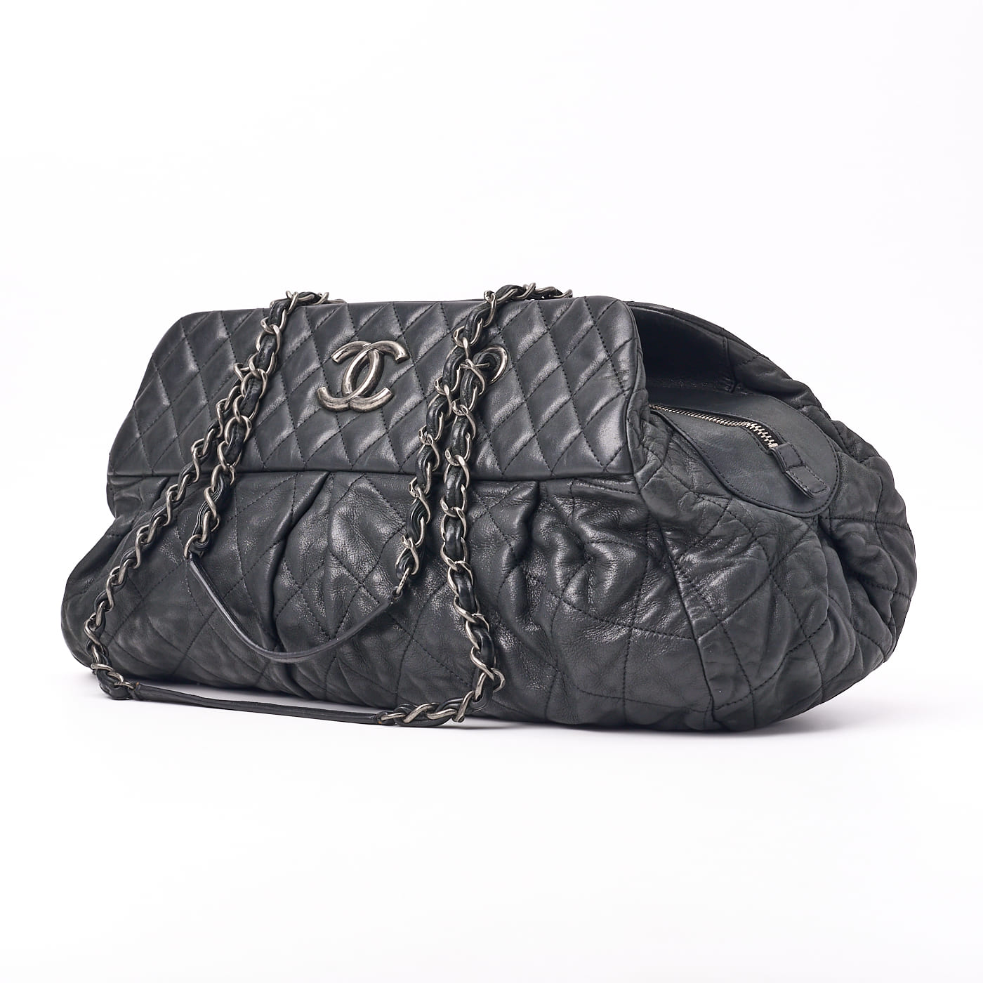 CHANEL Shoulder Bag, Coco Mark, Matelasse, Sparkle Leather, Black, Silver-Tone Hardware, Pre-Owned - Vintage La Charme