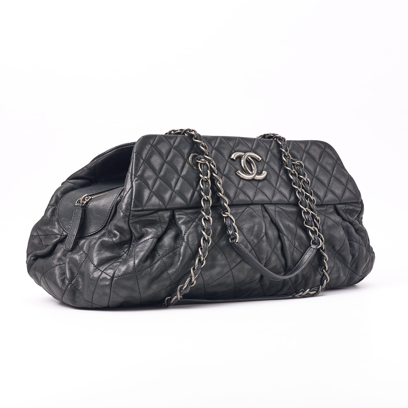 CHANEL Shoulder Bag, Coco Mark, Matelasse, Sparkle Leather, Black, Silver-Tone Hardware, Pre-Owned - Vintage La Charme