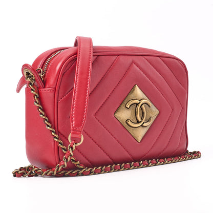 CHANEL Shoulder Bag, Diamond Stitch Coco Mark, Lambskin, Red, Gold-Tone Hardware, Pre-Owned - Vintage La Charme
