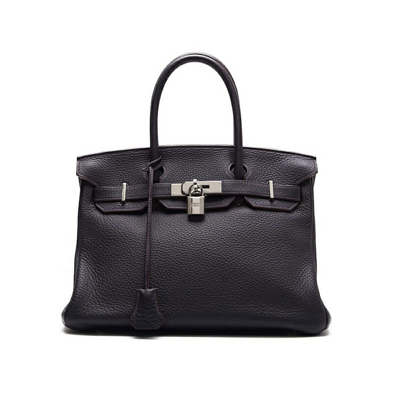 HERMES Birkin 30 Tote Bag Tryon Clemence Raisin Silver-Tone Hardware Pre-Owned - Vintage La Charme