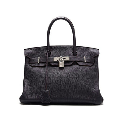 HERMES Birkin 30 Tote Bag Tryon Clemence Raisin Silver-Tone Hardware Pre-Owned - Vintage La Charme