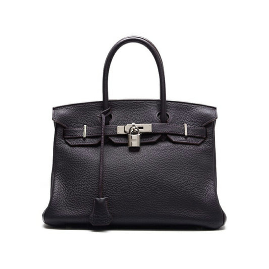 HERMES Birkin 30 Tote Bag Tryon Clemence Raisin Silver-Tone Hardware Pre-Owned - Vintage La Charme