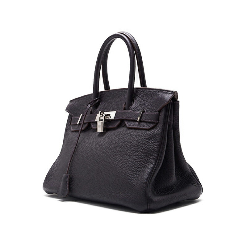 HERMES Birkin 30 Tote Bag Tryon Clemence Raisin Silver-Tone Hardware Pre-Owned - Vintage La Charme