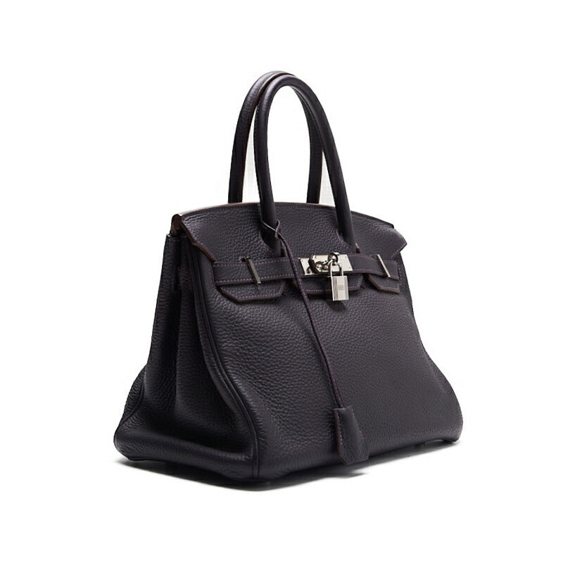 HERMES Birkin 30 Tote Bag Tryon Clemence Raisin Silver-Tone Hardware Pre-Owned - Vintage La Charme