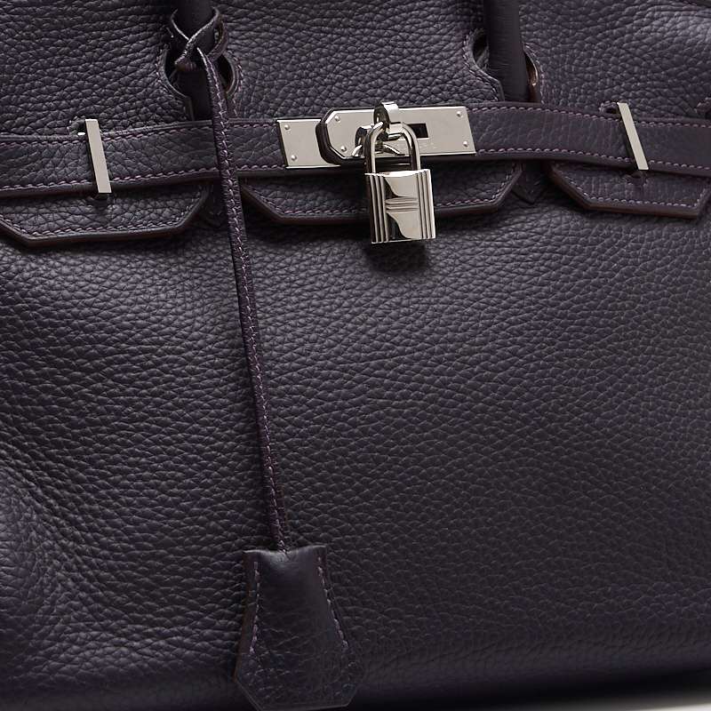 HERMES Birkin 30 Tote Bag Tryon Clemence Raisin Silver-Tone Hardware Pre-Owned - Vintage La Charme