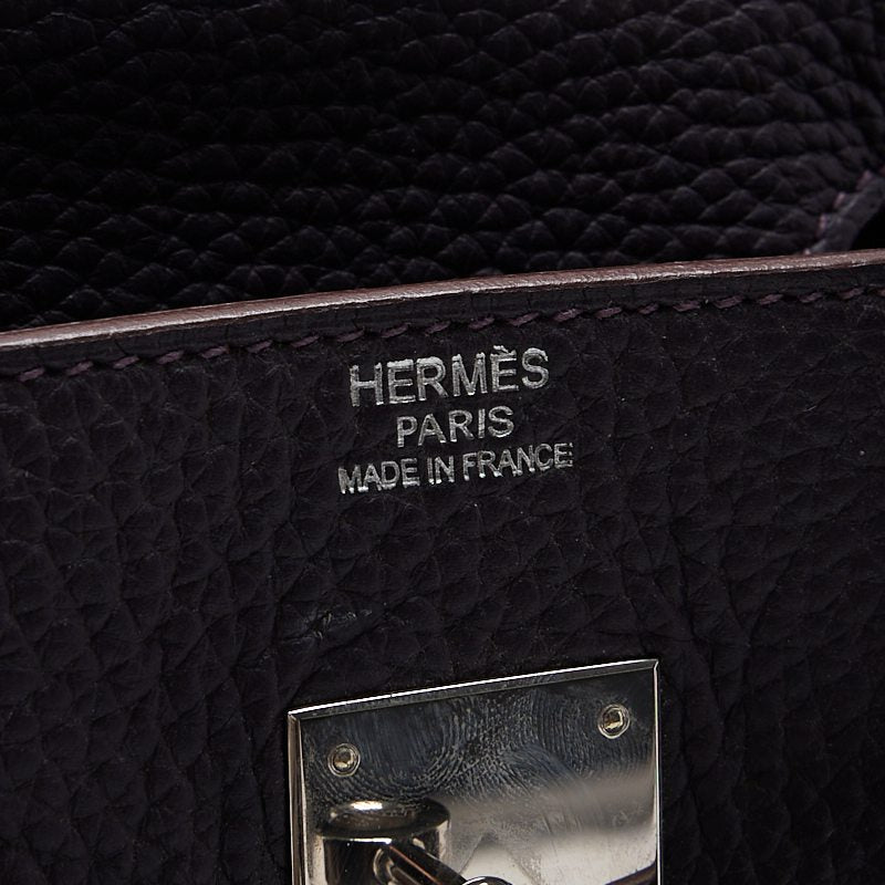 HERMES Birkin 30 Tote Bag Tryon Clemence Raisin Silver-Tone Hardware Pre-Owned - Vintage La Charme
