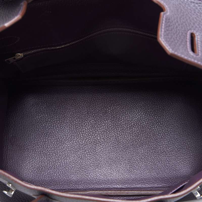 HERMES Birkin 30 Tote Bag Tryon Clemence Raisin Silver-Tone Hardware Pre-Owned - Vintage La Charme