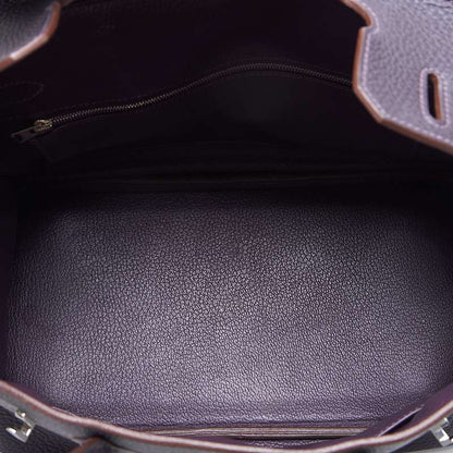 HERMES Birkin 30 Tote Bag Tryon Clemence Raisin Silver-Tone Hardware Pre-Owned - Vintage La Charme