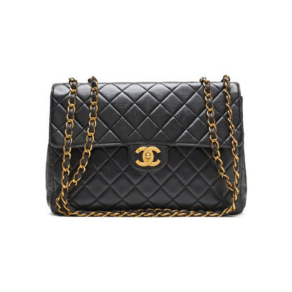 CHANEL Shoulder Bag, Deca Matelasse Turn Lock, Lambskin, Black, Gold-Tone Hardware, Pre-Owned - Vintage La Charme