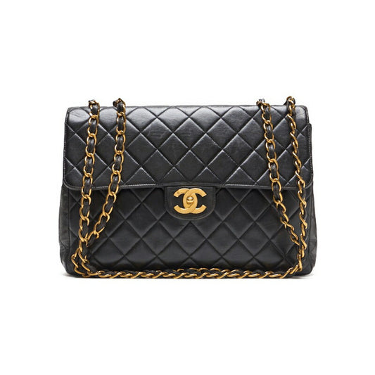 CHANEL Shoulder Bag, Deca Matelasse Turn Lock, Lambskin, Black, Gold-Tone Hardware, Pre-Owned - Vintage La Charme