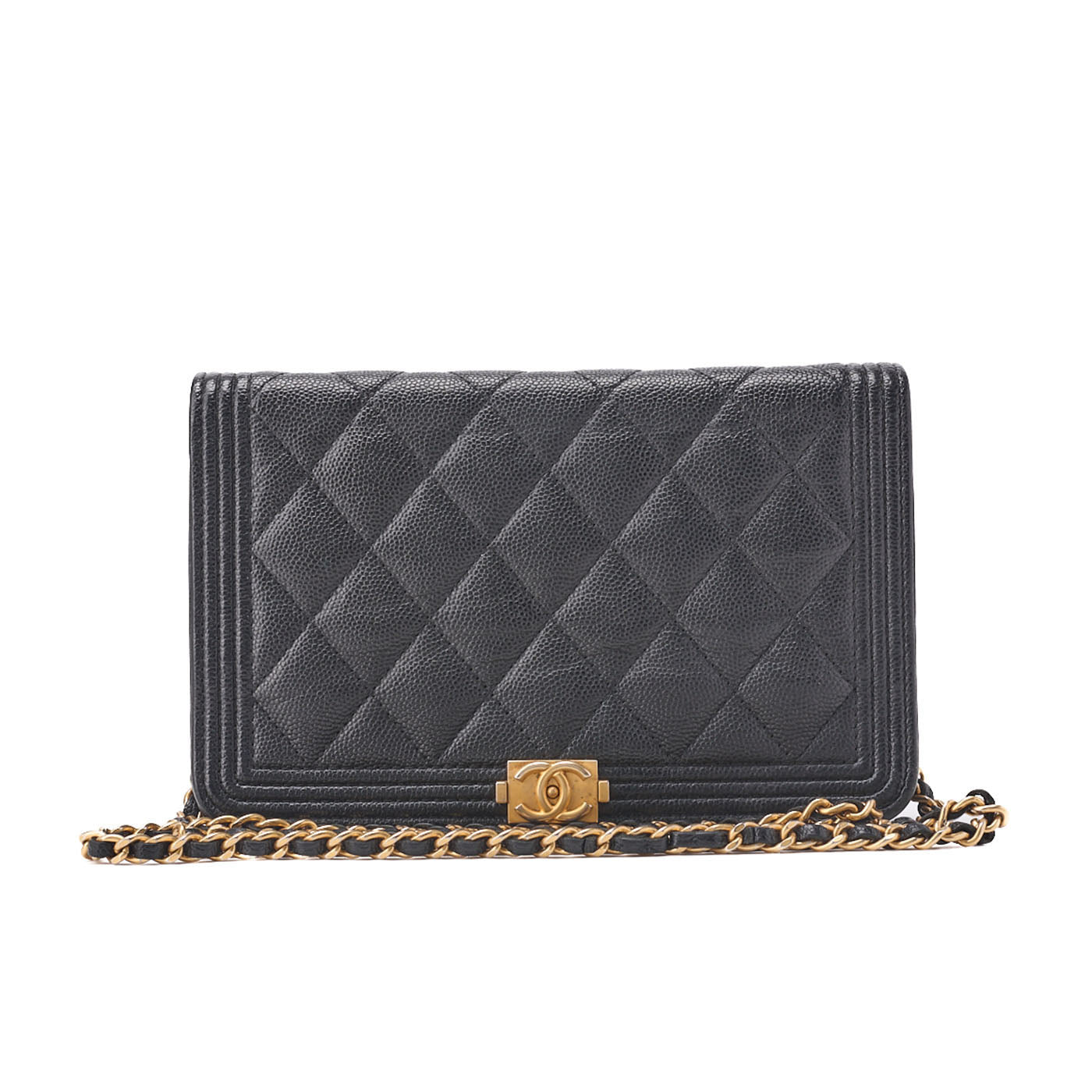 CHANEL Boy Chanel Matelasse Chain Wallet Caviar Skin Black Gold-Tone Hardware Pre-Owned