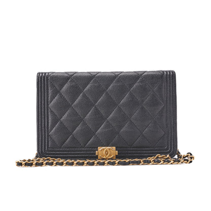CHANEL Boy Chanel Matelasse Chain Wallet Caviar Skin Black Gold-Tone Hardware Pre-Owned