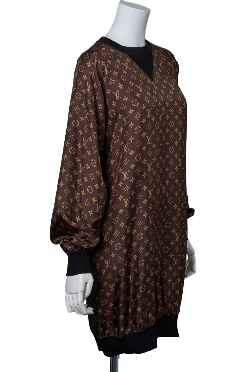 Louis Vuitton Long Sleeve One Piece Top, Monogram, Silk Blend, Brown, Gold-Tone Hardware, Pre-Owned - Vintage La Charme