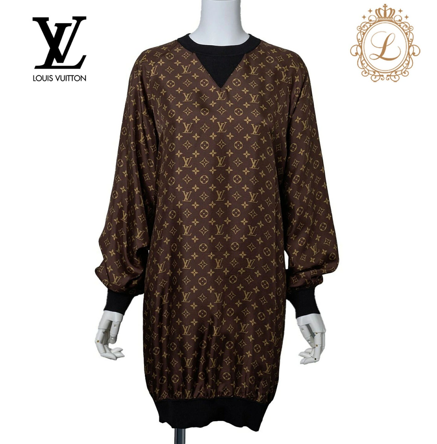 Louis Vuitton Long Sleeve One Piece Top, Monogram, Silk Blend, Brown, Gold-Tone Hardware, Pre-Owned - Vintage La Charme