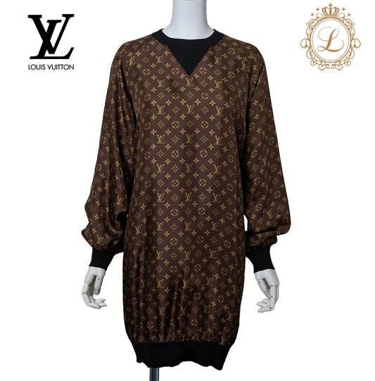 Louis Vuitton Long Sleeve One Piece Top, Monogram, Silk Blend, Brown, Gold-Tone Hardware, Pre-Owned - Vintage La Charme