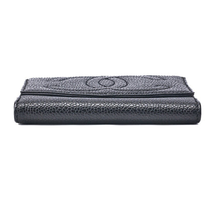 CHANEL Bi-Fold Wallet Coco Mark Caviar Skin Black Gold-Tone Hardware Pre-Owned - Vintage La Charme