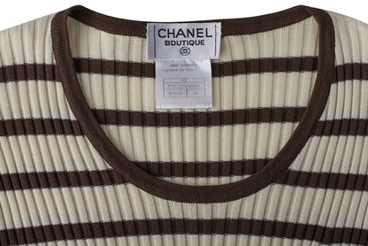 CHANEL T-Shirt, Coco Mark Border, Knit, Cotton, Ivory, Gold-Tone Hardware, Pre-Owned - Vintage La Charme