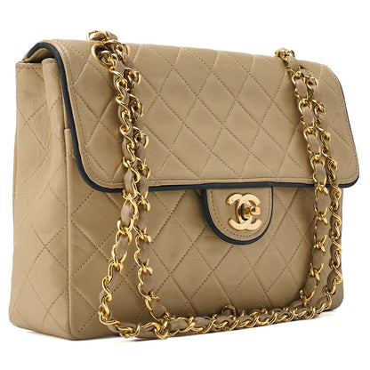CHANEL Shoulder Bag, Matelasse Turn Lock, Lambskin, Beige, Gold-Tone Hardware, Pre-Owned - Vintage La Charme
