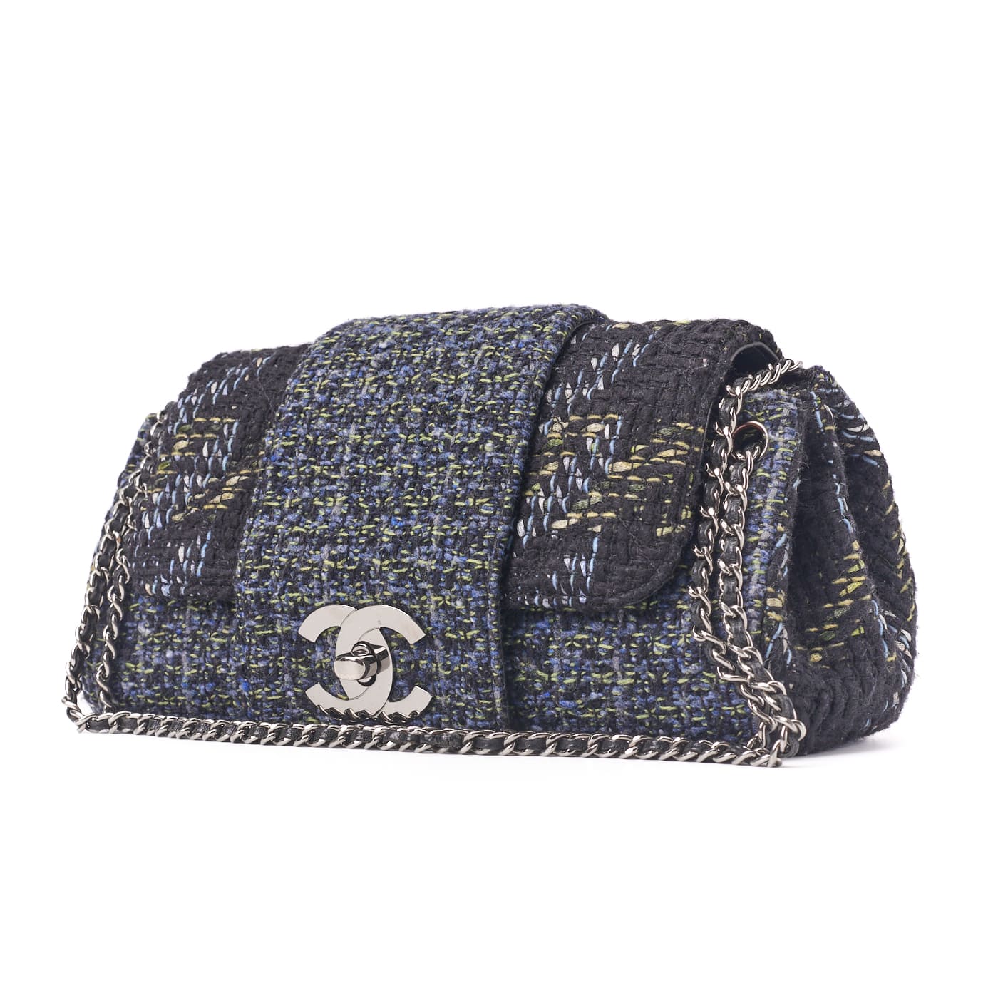 CHANEL Shoulder Bag, Coco Turn Lock, Tweed, Multicolor, Silver-Tone Hardware, Pre-Owned - Vintage La Charme