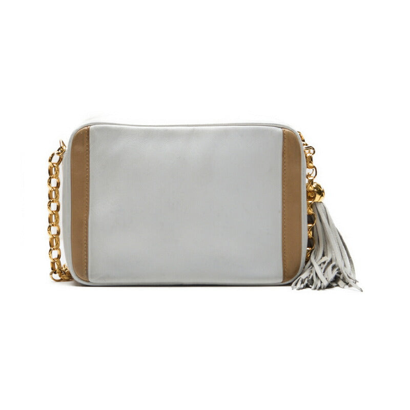 CHANEL Shoulder Bag, Coco Mark With Fringe Bijou Chain, Bicolor Lambskin, White, Gold-Tone Hardware, Pre-Owned - Vintage La Charme