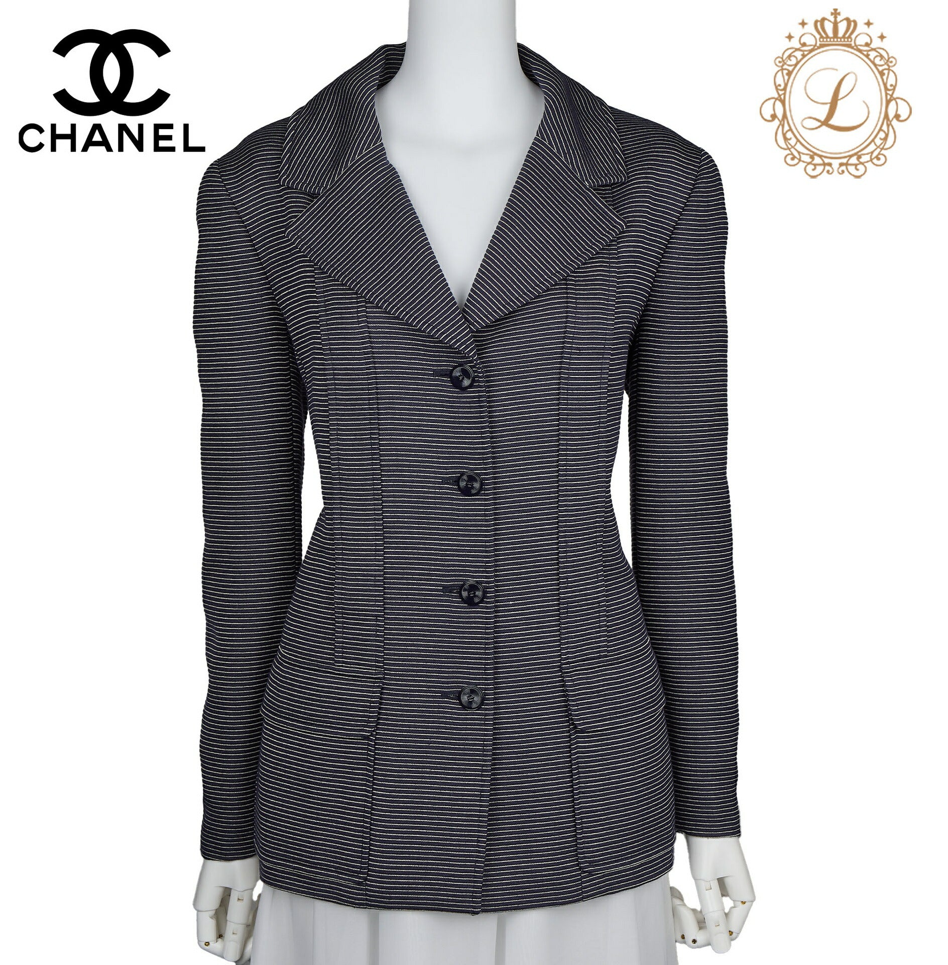 CHANEL Jacket Long Sleeve Coco Button Border Wool Silk Black Gold-Tone Hardware Pre-Owned - Vintage La Charme