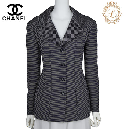 CHANEL Jacket Long Sleeve Coco Button Border Wool Silk Black Gold-Tone Hardware Pre-Owned - Vintage La Charme