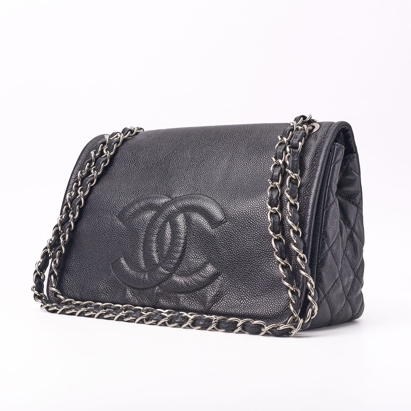 CHANEL Tote Bag Matelasse Coco Mark Chain Shoulder Soft Caviar Skin Black Silver-Tone Hardware Pre-Owned - Vintage La Charme