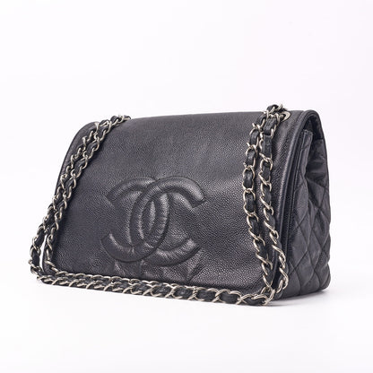 CHANEL Tote Bag Matelasse Coco Mark Chain Shoulder Soft Caviar Skin Black Silver-Tone Hardware Pre-Owned - Vintage La Charme