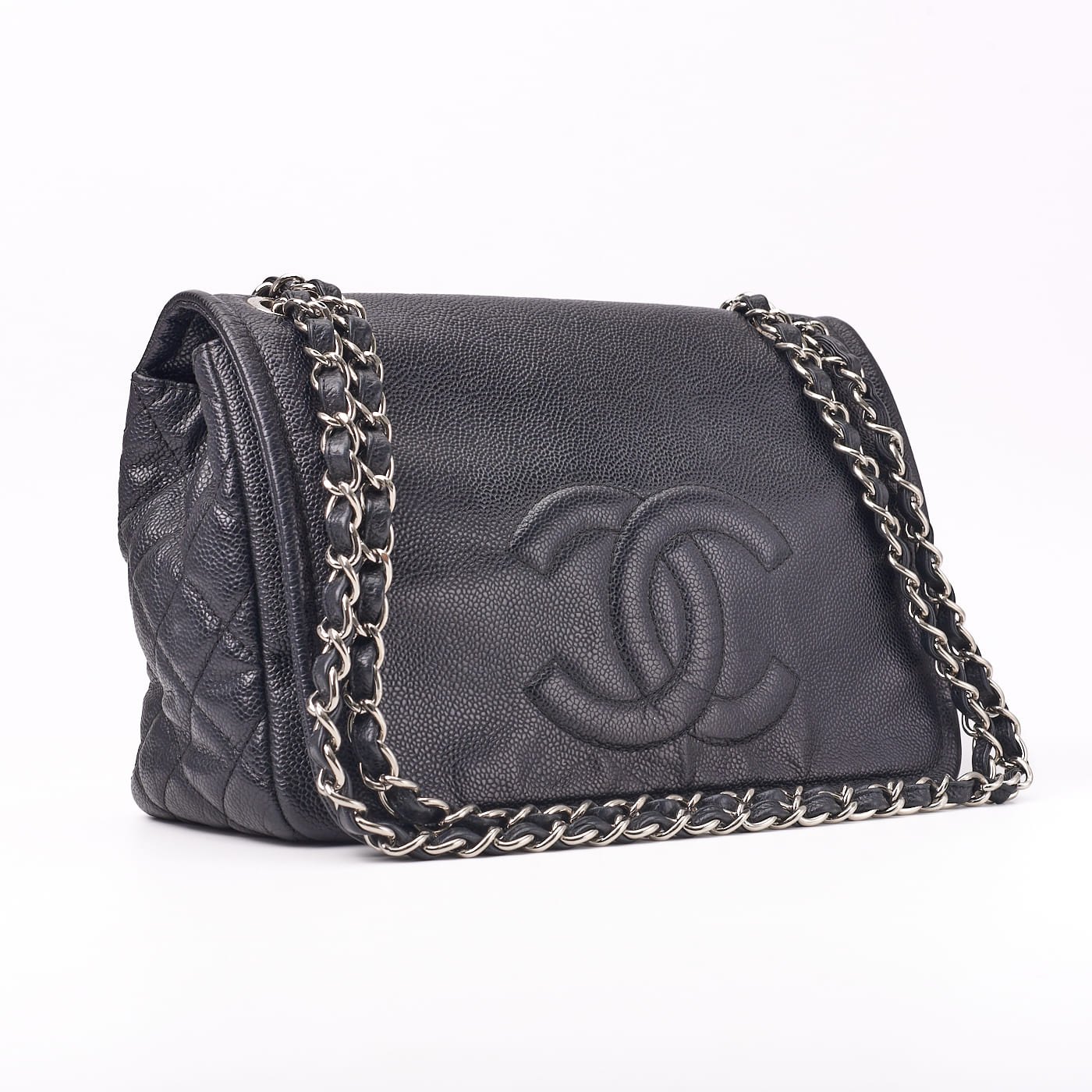 CHANEL Tote Bag Matelasse Coco Mark Chain Shoulder Soft Caviar Skin Black Silver-Tone Hardware Pre-Owned - Vintage La Charme