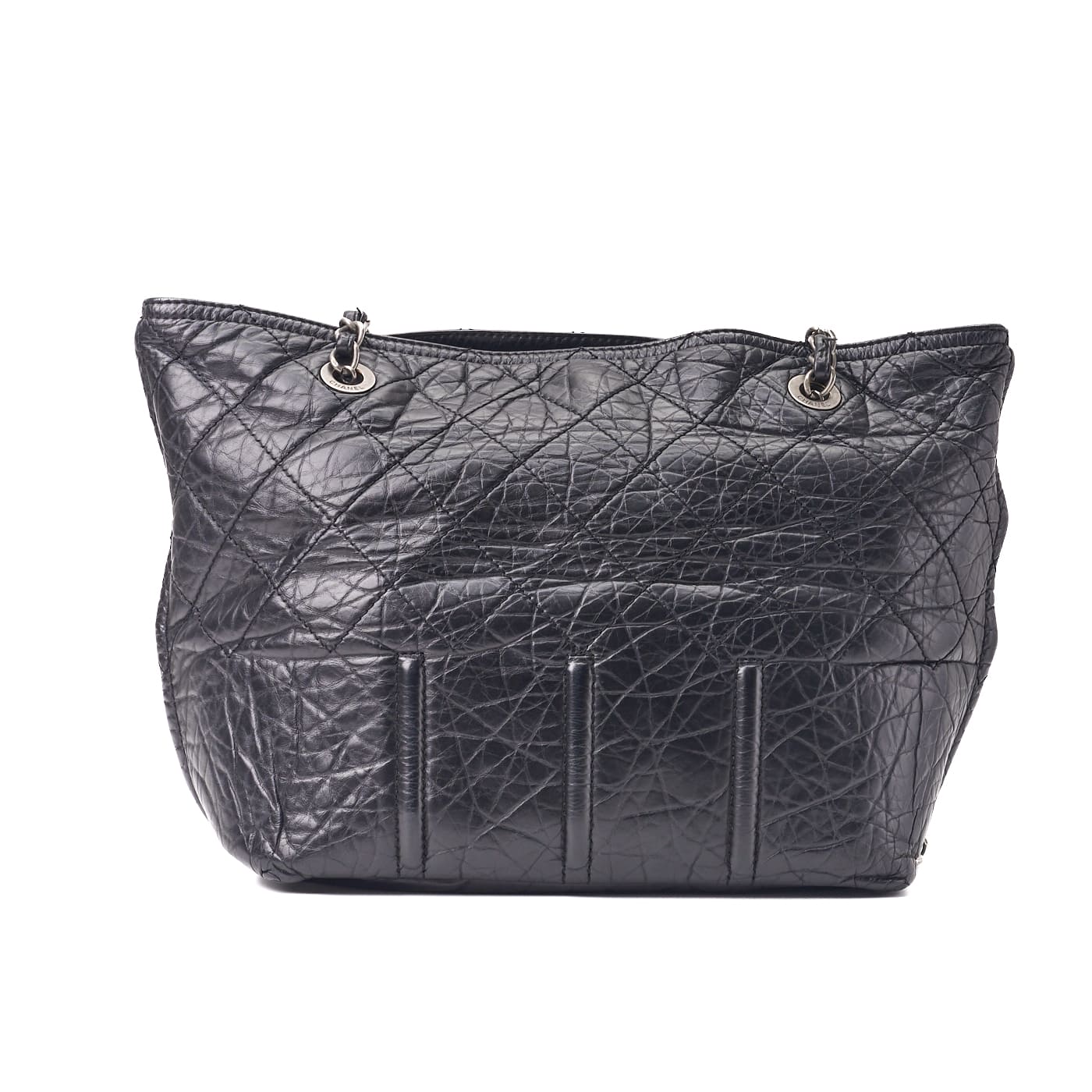 CHANEL Tote Bag Matelasse Coco Mark Double Chain Vintage Calf Black Silver-Tone Hardware Pre-Owned - Vintage La Charme