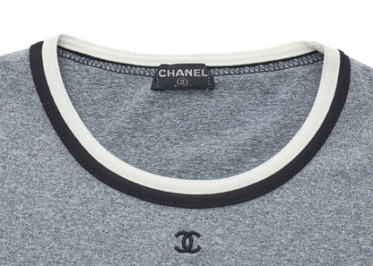 CHANEL T-Shirt Short Sleeve Cut-and-Sew Nylon Gray Gold-Tone Hardware Pre-Owned - Vintage La Charme