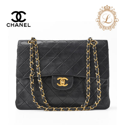 CHANEL Shoulder Bag, Matelasse Double Flap, Lambskin, Black, Gold-Tone Hardware, Pre-Owned - Vintage La Charme