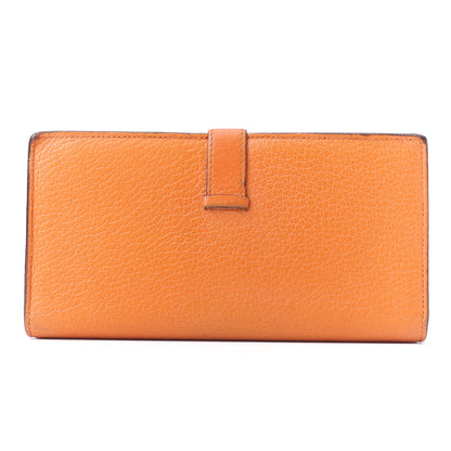 HERMES Bearn Soufflet Two-Fold Long Wallet Chevre Orange Silver-Tone Hardware Pre-Owned - Vintage La Charme