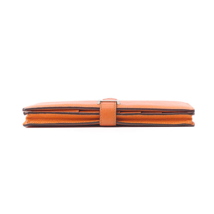HERMES Bearn Soufflet Two-Fold Long Wallet Chevre Orange Silver-Tone Hardware Pre-Owned - Vintage La Charme