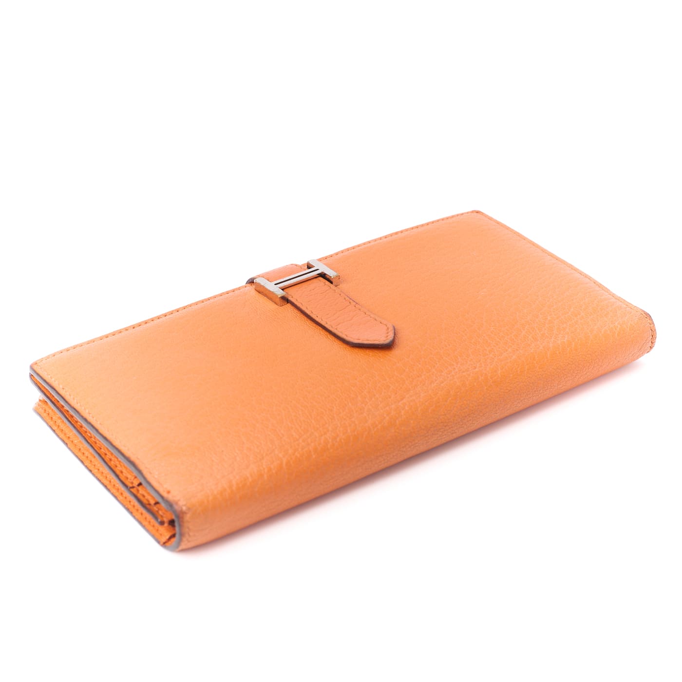 HERMES Bearn Soufflet Two-Fold Long Wallet Chevre Orange Silver-Tone Hardware Pre-Owned - Vintage La Charme