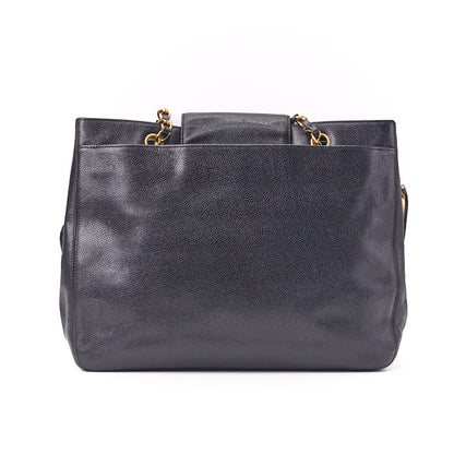 CHANEL Tote Bag, Turn Lock, Double Chain Shoulder, Caviar Skin, Black, Gold-Tone Hardware, Pre-Owned - Vintage La Charme
