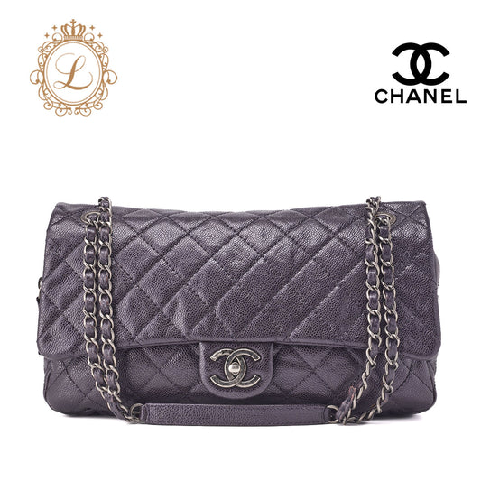 CHANEL Shoulder Bag, Matelasse, Chain Shoulder, Caviar Skin, Purple, Silver-Tone Hardware, Pre-Owned - Vintage La Charme